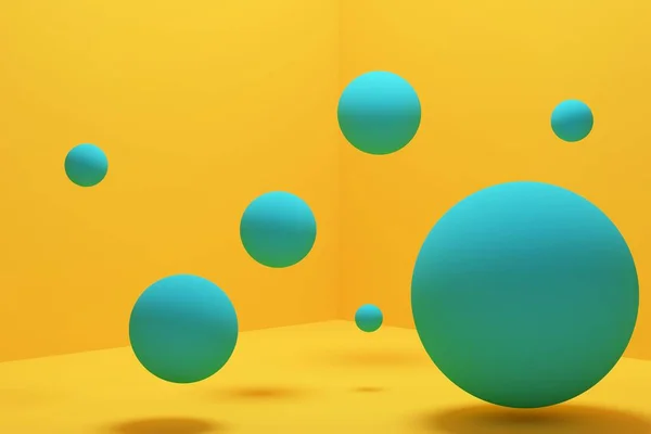 Абстрактний Фон Блакитні Кульки Тіні Вирівнюються Кутку Жовтого Приміщення Накладним — стокове фото