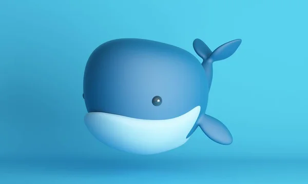 影と青の背景にかわいい小さな飛行クジラ 3Dレンダリング — ストック写真