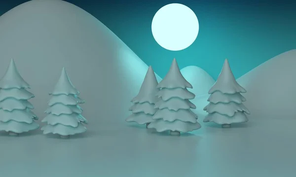 Las Zimowy Krajobraz Księżycem Projektowanie Tła Dla Promocji Produktu Renderowanie — Zdjęcie stockowe