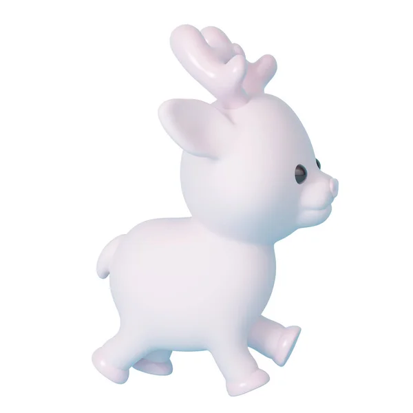 可爱的卡通鹿在白色背景上独立地奔跑 3D渲染 — 图库照片