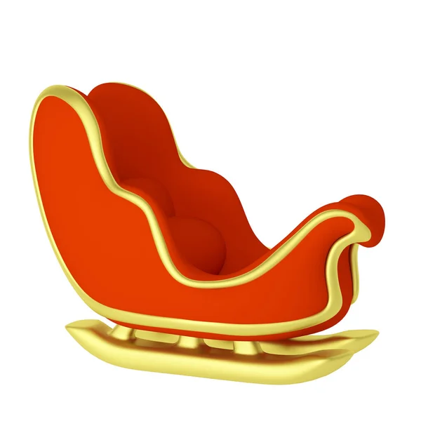 红色与黄金美丽的雪橇圣诞老人隔离在白色的背景 3D渲染 — 图库照片