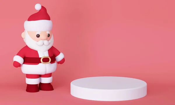 Mockup Santa Claus White Pedestal Copy Space Rendering — Stock Photo, Image