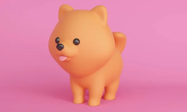 Χαριτωμένο Σκυλί Pomeranian Ροζ Φόντο Χώρο Αντίγραφο Απόδοση — Φωτογραφία Αρχείου