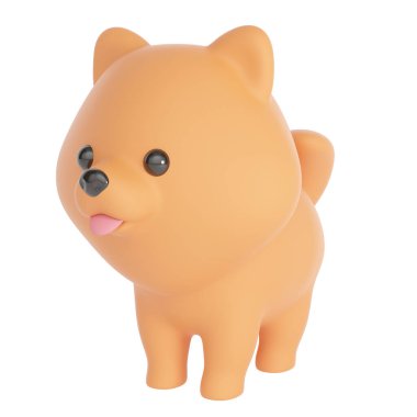 Beyaz arka planda izole edilmiş şirin Pomeranya köpeği. 3d oluşturma