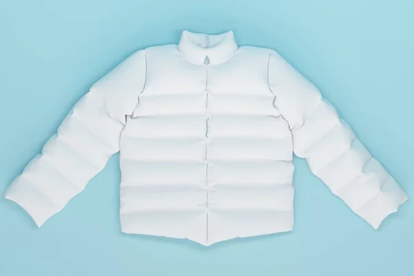 在蓝色背景和阴影的衬托下 穿上白色的夹克 顶部视图 3D渲染 — 图库照片