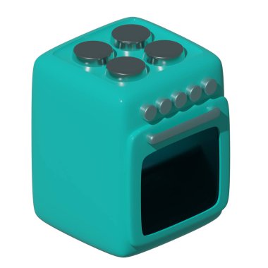 Turquoise vintage stove with silver handle isolated on white background. 3d rendering