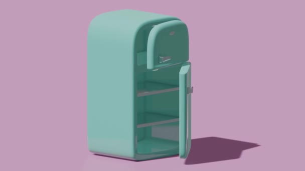 Бірюзовий Вінтажний Холодильник Мінімальний Сучасний Дизайн Руху Абстрактна Анімація — стокове відео