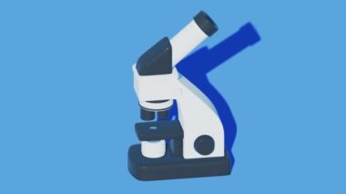 Modern microscope on blue background. Minimal modern seamless motion design. Abstract animation.
