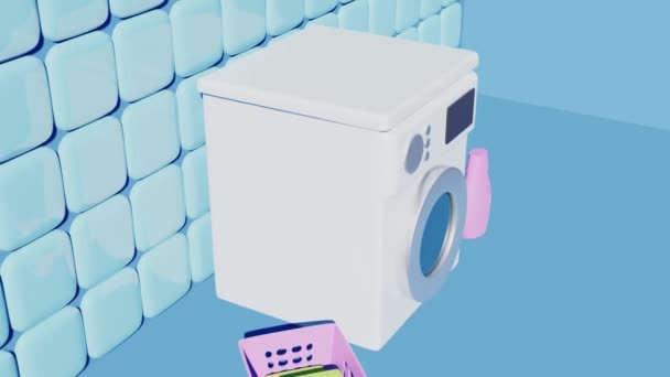 Çinde Fayanslar Çamaşır Makinesi Olan Mavi Banyo Minimum Modern Hareket — Stok video