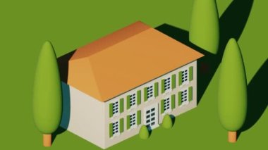 Italian summer landscape with old villa and green trees. Minimal modern motion design. Abstract animation 