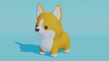 Mavi arka planda şirin bir Corgi köpeği. Minimum modern kusursuz hareket tasarımı. Soyut döngü canlandırması 