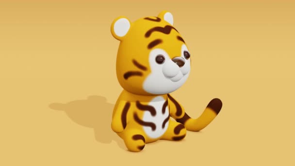 Aranyos Kis Tigris Minimális Modern Zökkenőmentes Mozgástervezés Absztrakt Hurok Animáció — Stock videók