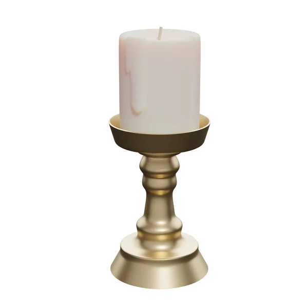 古老的金色烛台和白色背景的蜡烛 3D渲染 — 图库照片