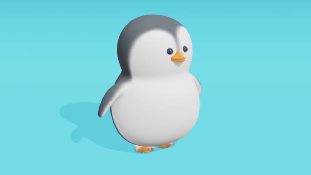 Aranyos Kis Pingvin Kék Háttérrel Minimális Modern Zökkenőmentes Mozgástervezés Absztrakt — Stock videók