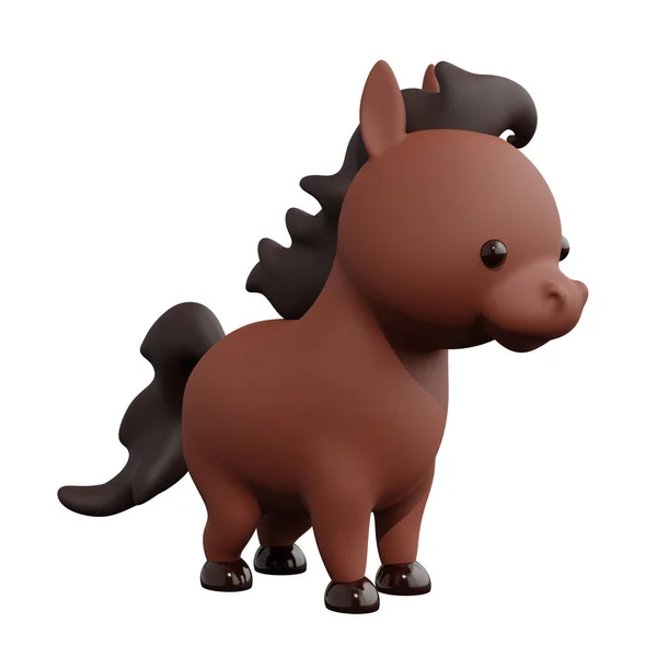 可爱的棕色小马驹 有白色背景的鬃毛 3D渲染 — 图库照片