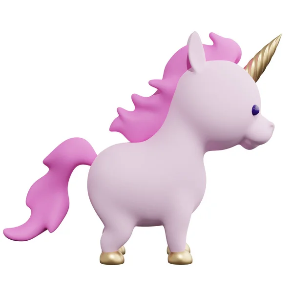 Cute Little Unicorn Pink Mane Isolated White Background Rendering — Stock Photo, Image