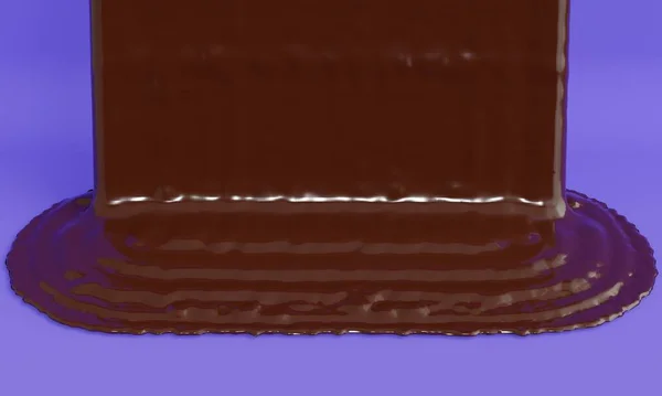 液体热牛奶巧克力倒在紫丁香的背景上 3D渲染 — 图库照片