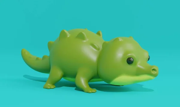 Söt Liten Grön Krokodil Blå Bakgrund Konvertering — Stockfoto
