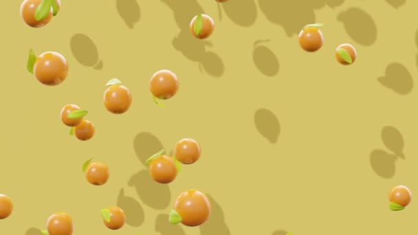 Oranges Falling Yellow Background Minimal Modern Motion Design Abstract Animation — Stock Video