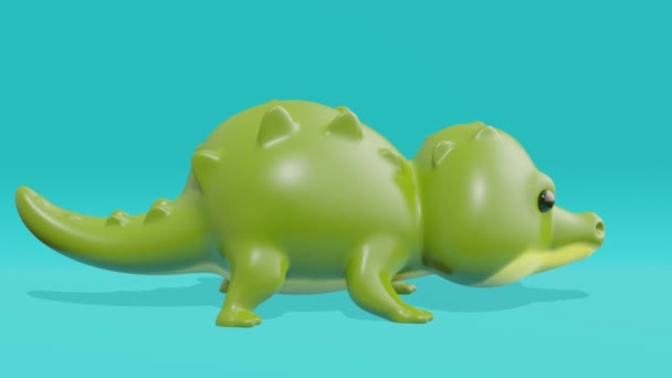 Cute Little Green Crocodile Blue Background Minimal Modern Seamless Motion — Stock Video