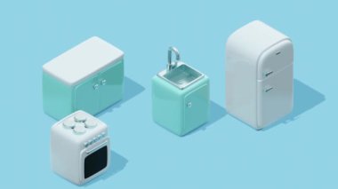 Mutfak mobilyaları ve aletleri. Minimum modern kusursuz hareket tasarımı. Soyut döngü canlandırması