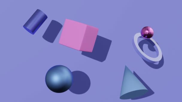 Lilac Abstracte Achtergrond Met Cilinder Kubus Bol Minimaal Modern Naadloos — Stockvideo