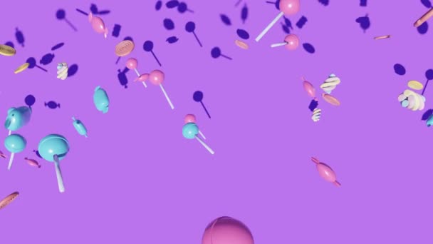 Cukorkák Nyalókák Esnek Orgona Háttér Minimális Modern Mozgástervezés Absztrakt Animáció — Stock videók