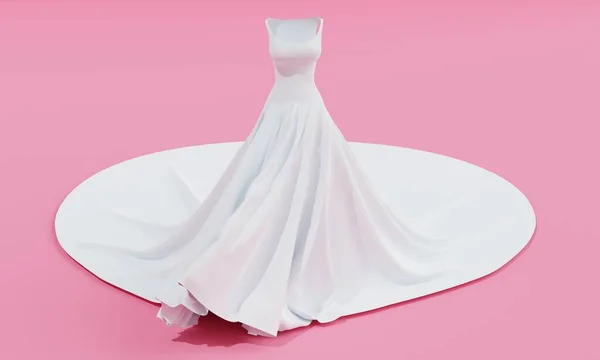 Svatební Bílé Šaty Růžovém Pozadí Studia Krása Módní Koncept Vykreslování — Stock fotografie