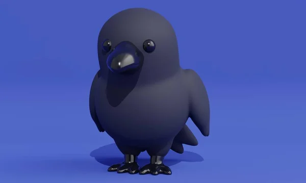Cartoon Black Raven Blue Background Cute Illustration Rendering — Stock Photo, Image
