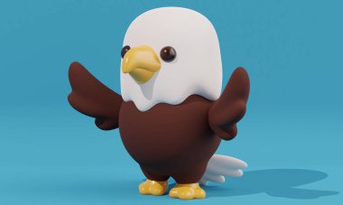 Cartoon eagle on a blue background. Cute illustration. 3d rendering clipart