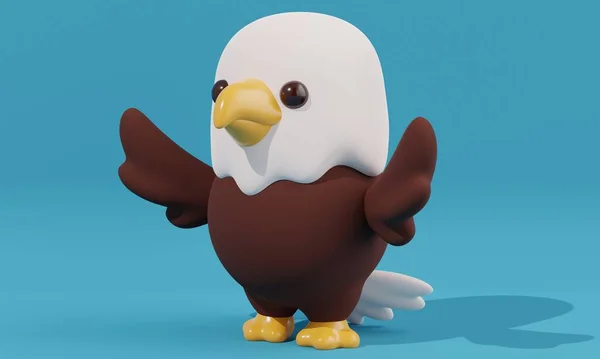 Cartoon eagle on a blue background. Cute illustration. 3d rendering
