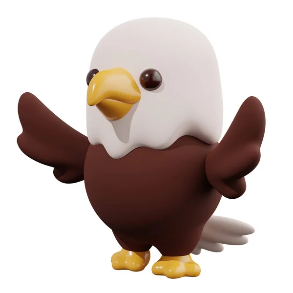 Cartoon eagle isolated on white background. Cute illustration. 3d rendering