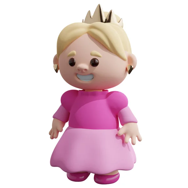 Pequena Menina Bonito Vestido Princesa Com Coroa Renderização — Fotografia de Stock