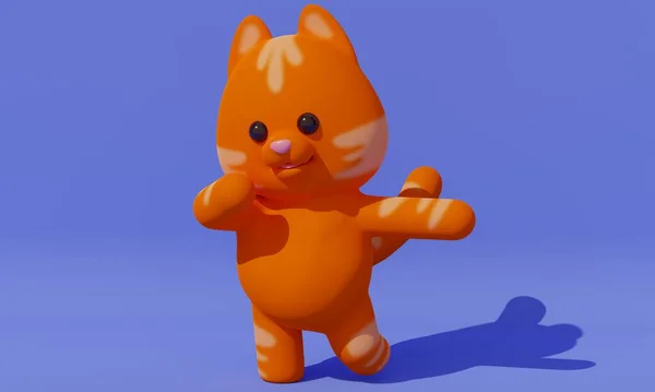 Cute Red Cat Dancing Blue Background Rendering — Stock Photo, Image