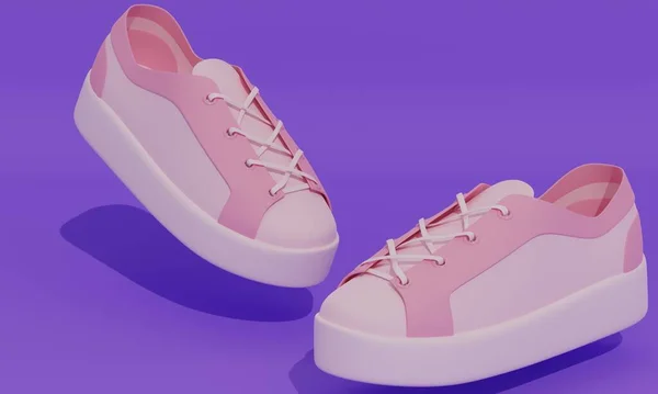 Gölgeli Leylak Arka Planda Pembe Kadınların Modern Spor Ayakkabıları Oluşturma — Stok fotoğraf