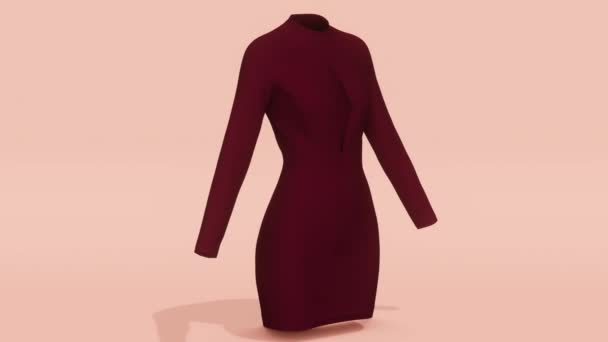 Robe Bourgogne Manches Longues Conception Mouvement Sans Couture Moderne Minimale — Video