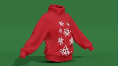 Kar taneli kırmızı Noel süveteri ördüm. Minimum modern kusursuz hareket tasarımı. Soyut döngü canlandırması