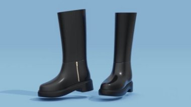 Fermuarlı siyah kadın çizmeleri. Minimum modern kusursuz hareket tasarımı. Soyut döngü canlandırması
