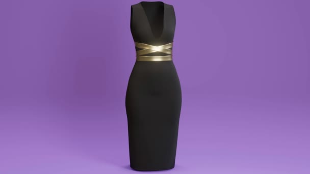Evening Black Dress Gold Belt Minimal Modern Seamless Motion Design — Stock Video