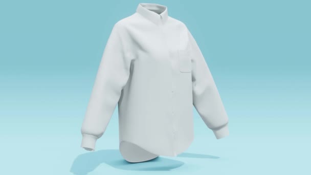 Weißes Damenhemd Auf Blauem Studiohintergrund Minimal Modernes Nahtloses Bewegungsdesign Animation — Stockvideo