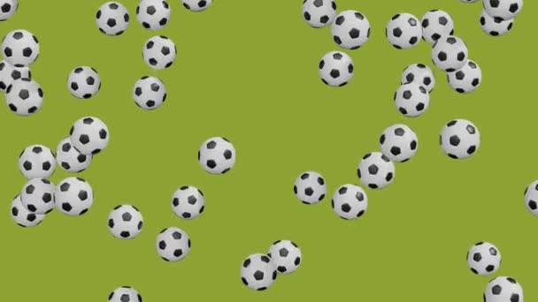 Fotbalové Míče Padají Zelené Pozadí Minimální Moderní Design Pohybu Abstraktní — Stock video