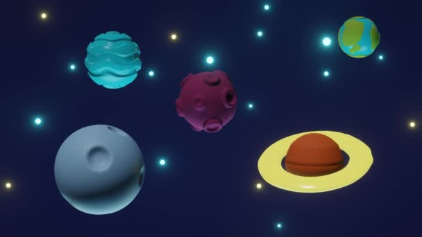 Espacio Con Planetas Estrellas Diseño Movimiento Moderno Mínimo Animación Abstracta — Vídeo de stock