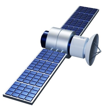 Beyaz arka planda izole edilmiş güneş panelleri olan uzay uydusu. Bilim konsepti. 3d oluşturma