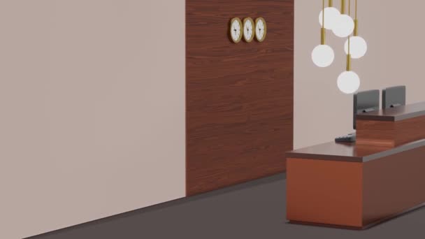 Hotel Lobby Interior Com Recepção Design Movimento Moderno Mínimo Animação — Vídeo de Stock