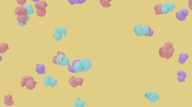 Lastik ördekler düşüyor. Minimum modern hareket tasarımı. Soyut canlandırma