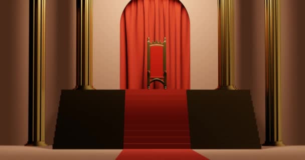 黄金の玉座のある部屋のインテリア 最小限のモーションデザイン アストラクトアニメーション — ストック動画