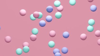 Pembe soyut arkaplan ve uçan renkli toplar. Minimum modern hareket tasarımı. Soyut canlandırma