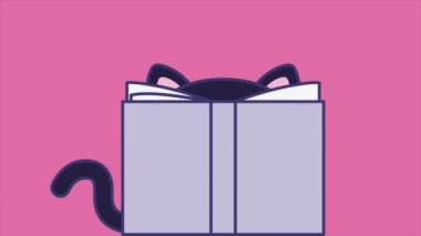 Kitap okuyan sevimli bir kedi. Minimum modern kusursuz hareket tasarımı. Soyut döngü canlandırması