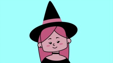 Pembe saçlı, sevimli bir cadı kız. Minimum modern kusursuz hareket tasarımı. Soyut döngü canlandırması