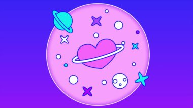 Pembe daire, uzay ve aşk gezegeni. Minimum modern kusursuz hareket tasarımı. Soyut döngü canlandırması